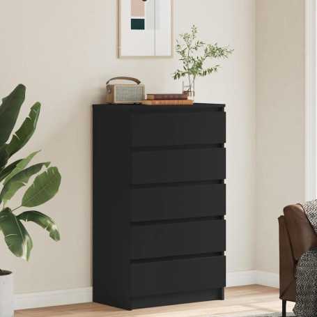 vidaXL Black Engineered Wood Chest of Drawers - 60x36x103 cm