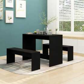 Ensemble à Manger vidaXL 3 pcs Noir en Bois d'Ingénierie - Élégance et Durabilité pour Votre Salle à Manger