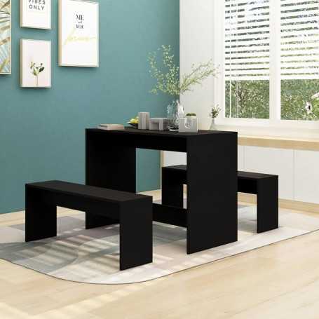 Ensemble à Manger vidaXL 3 pcs Noir en Bois d'Ingénierie - Élégance et Durabilité pour Votre Salle à Manger