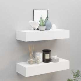 vidaXL Étagères Murales à Tiroirs - Lot de 2, Blanc, 60x23,5x10 cm | Rangement MDF