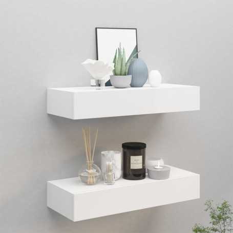 vidaXL Étagères Murales à Tiroirs - Lot de 2, Blanc, 60x23,5x10 cm | Rangement MDF