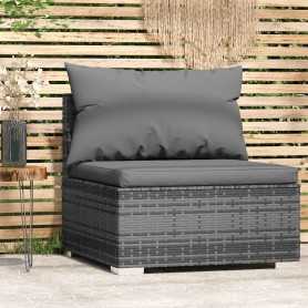 Misez sur le confort : Canapé Central de Jardin vidaXL en Résine Tressée Grise avec Coussins - Idéal pour vos extérieurs