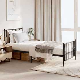 vidaXL Cadre de lit métal noir 90x190 cm - Pied de lit inclus, sans matelas