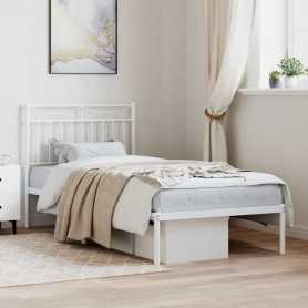 VidaXL Cadre de Lit Métal Blanc 90x190cm avec Tête de Lit - Élégance et Simplicité