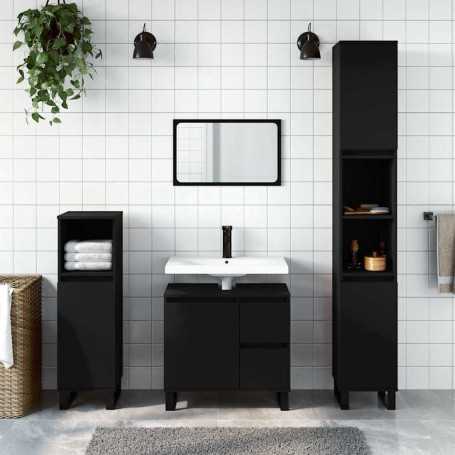 vidaXL Black Bathroom Cabinet 65x33x60 cm Engineered Wood