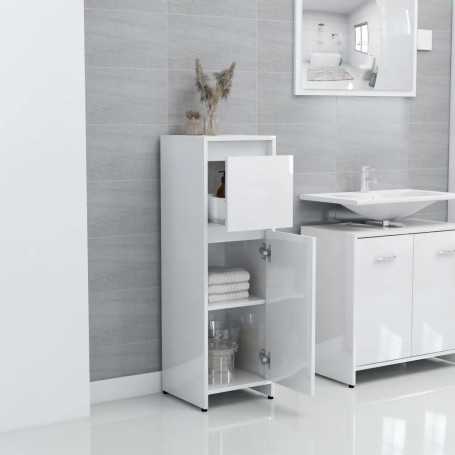 vidaXL Armoire de Salle de Bain Blanc Brillant en Bois d’Ingénierie - Élégance et Rangement Optimisé
