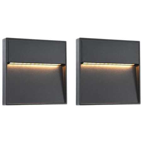 Appliques murales LED extérieur 3W noir - Lot de 2, design carré vidaXL