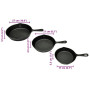 vidaXL Set of 3 Cast Iron Pans