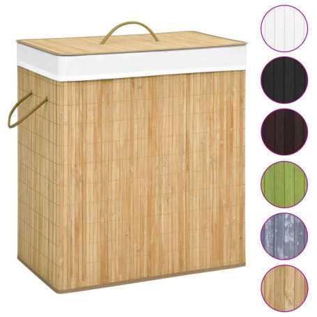 vidaXL Bamboo Laundry Basket with 2 Sections - 100 L