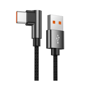 Câble USB / USB-C Coudé 90° en Nylon Tressé 1M Noir - Durabilité et Performance pour Vos Appareils