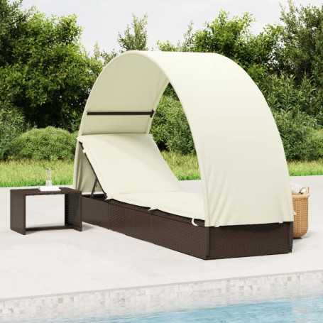 "Chaise Longue Marron vidaXL avec Toit – 211x57x140cm en Résine Tressée | Confort et Élégance"