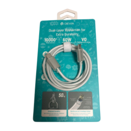 Devia Extra Durability Type-C / Type-C Nylon Braided Fast Charging Cable - PD 60W 3A 1.5M - White