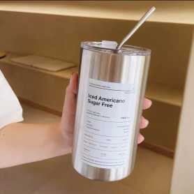 Bouteille d'eau isotherme en acier inoxydable 350ML avec paille - Design moderne et durable