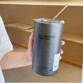 Bouteille d'Eau Isotherme en Acier Inoxydable 600ML avec Paille - Gris | Durable et Écologique