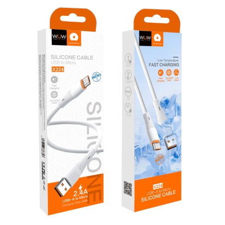 Câble USB/Micro USB 1M Blanc en Silicone - WUW X224 | Haute Qualité et Durabilité