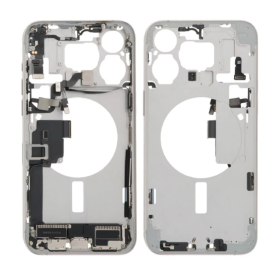 Châssis Vide iPhone 15 Pro Blanc Grade A - Pièce d'Origine Sans Vitre Arrière