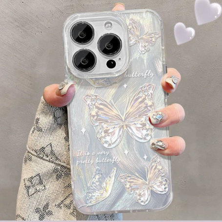 Coque Pailletée Souple pour iPhone - Papillons Argentés & Effet Plume - Protection Élégante et Stylée