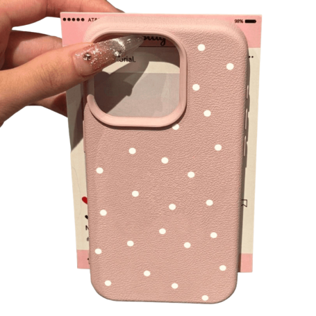 Coque de Protection iPhone Rose Litchi à Pois Blancs - Élégance et Sécurité
