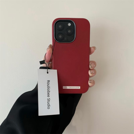 Soft iPhone Case in Red Faux Leather Minimalist Design -@Lovely Power Have a nice day
