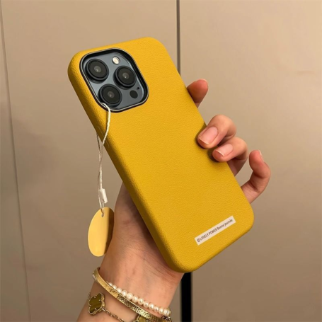 Soft iPhone Case in Yellow Faux Leather Minimalist Design -@Lovely Power Have a nice day