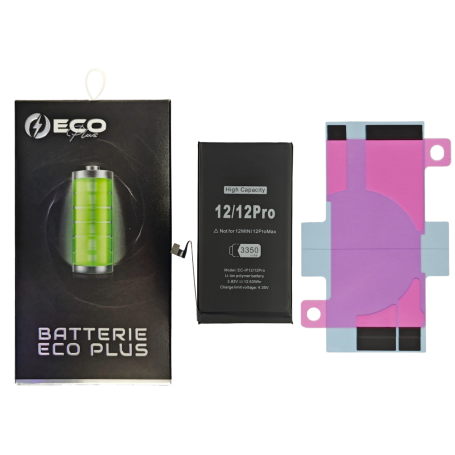 Batterie iPhone 12 / 12 Pro 3350mAh + Adhésifs - 130% Plus Durable (ECO Plus)