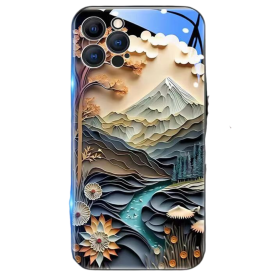 Coque de Protection Lumineuse Mont Fuji en Origami pour iPhone avec Câble d'Alimentation - Design Unique et Sécurité Assurée
