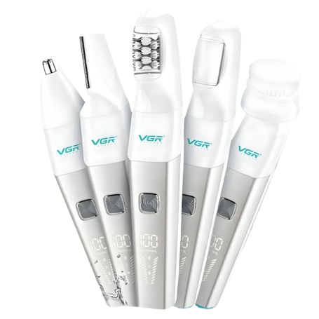 Tondeuse Professionnelle Kit 5 en 1 VGR V752 Étanche pour Femme - Blanc - Haute Précision et Confort