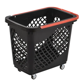 Rolling Basket with Red Handle - Stylish & Practical Black Shopping Basket