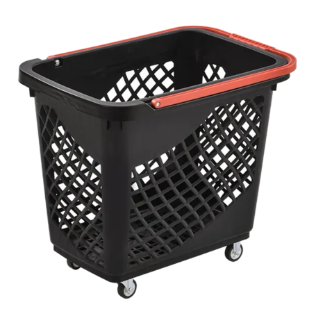Rolling Basket with Red Handle - Stylish & Practical Black Shopping Basket