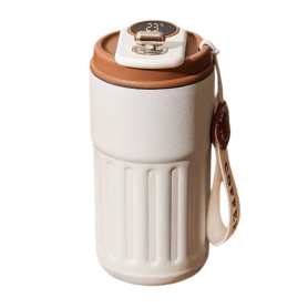 Bouteille Isotherme 450ML avec Affichage Température - Acier Inoxydable Blanc Café