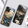 Luminous Protective Case with Mount Fuji Origami Design & Charging Cable for iPhone