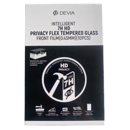 Devia 7H HD Privacy Flex Tempered Glass Screen Protector 0.43mm 10-Pack - Superior Protection for Your Device