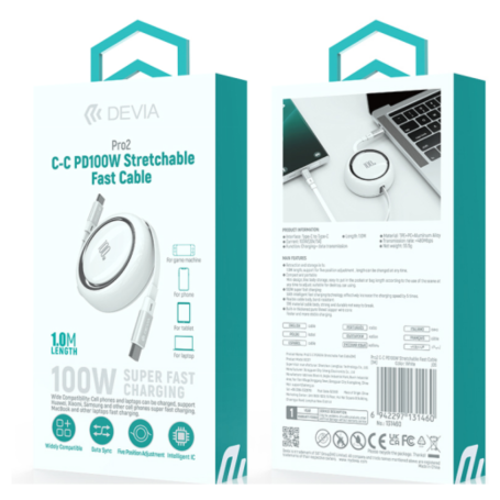 Devia Pro2 100W PD Type-C Extendable Cable 1.0M Fast Charging Durable and Compact