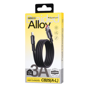 Charging Cable, Connector - USB-A Cable for iPhone - Lightning 3A Velocity in Braided Aluminum Alloy REMAX CB25(A-L) - 15W - 1.2