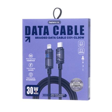 Cable Charger, Power Cord - Type-C Cable for iPhone - Lightning 30W Zinc Alloy Horizontal REMAX C01-CL30W - 1.2M - Black, wholes