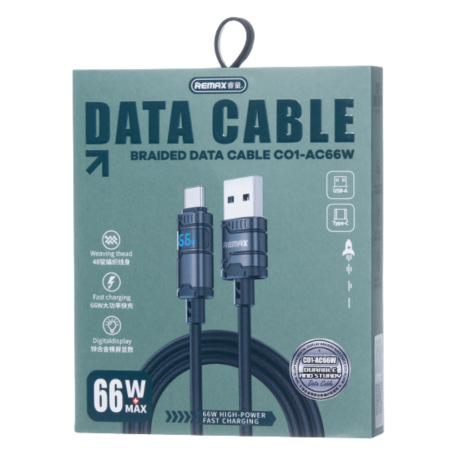 Chargeur Rapide, Connecteur - Câble USB-C - Lightning 66W Alliage de Zinc Horizontal REMAX C01-AC66W - 1.2M - Noir, prix de gros