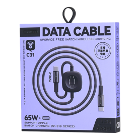 Charging Cable, Power Connector - C-C Cable - Lightning 65W Velocity in Braided Aluminum Alloy REMAX C31(C-C) - 1.2M - Black, wh