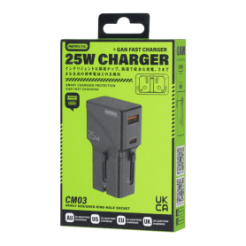 USB Charger, GaN Adapter - REMAX CM03 25W USB-C Multi-Function GaN Charger - UK+EU+US/AU - Black, wholesale price