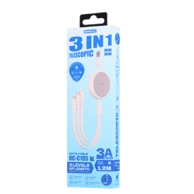 Multi-Connector Cord, Charging Cable - 3-in-1 3A cable - USB-Type C+L+Micro - 15W fast charging REMAX RC-C195(A-C+L+M) - 1.2M - 