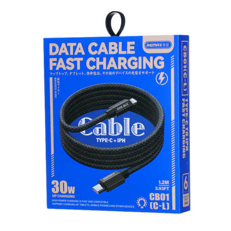 Charging Cable - REMAX CB01(C-L) 30W Type-C to Lightning Cable with Braided Aluminum Alloy and Fast Charging - 1.2M - Gray, whol