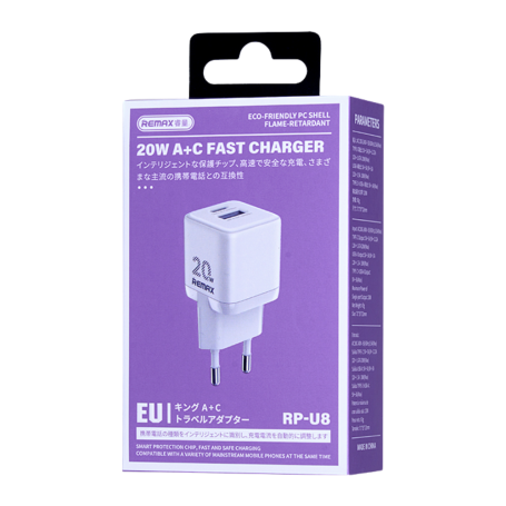 Adaptateur, Chargeur - Chargeur 20W USB+Type-C REMAX Kings Series RP-U8 - EU - Blanc, prix de gros.