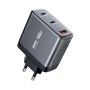 Charger, Power Adapter - GaN 100W Type C+USB-A Fast Charger - REMAX U2-ACC100W - EU - Silver, wholesale price