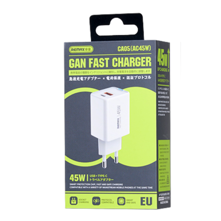 Charger, Adapter - REMAX CA05(AC45W) 45W USB+Type-C GaN Fast Charger - EU - White, wholesale price