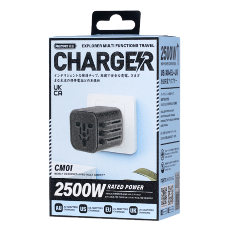 Power Adapter, Charging Station - 2500W REMAX CM01 Multi Function Charger - EU+UK+US/AU - Black, wholesale price