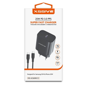 Chargeur USB-C, Adaptateur Secteur - Chargeur Rapide USB-C 25W + Câble USB-C/USB-C XSSIVE XSS-AC66NB CC, prix de gros.