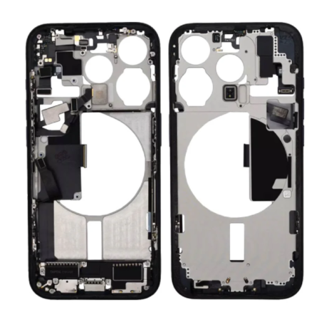 Smartphone Chassis - iPhone 15 Pro Rear Chassis without Rear Glass with Black Titanium eSIM US without Battery (Original Disasse