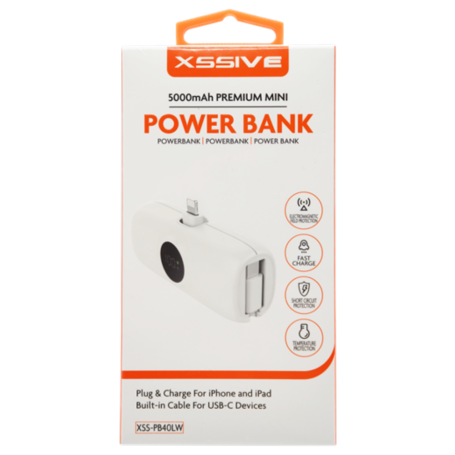 Portable Charger, Backup Battery - Power Bank 5000mAh for iPhone and iPad with Cable for USB-C 20W XSSIVE XSS-PB40LW - White, wh