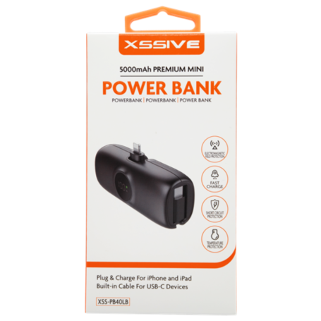 Charger, Battery Pack - Power Bank 5000mAh for iPhone and iPad with Cable for USB-C 20W XSSIVE XSS-PB40LB - Black, wholesale pri