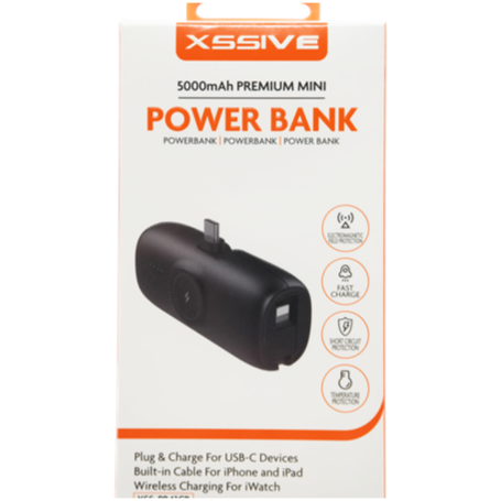 Portable Charger, Battery Pack - Power Bank 5000mAh for USB-C with Cable for iPhone and iPad - Wireless Charging for iWatch - 20
