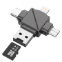 Card Adapter, Memory Reader - XSSIVE XSS-OT23 4-IN-1 USB/USB-C/Lightning Card Reader, wholesale price